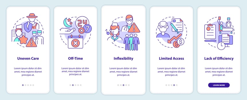 Lack of access to primary care onboarding mobile app screen vector