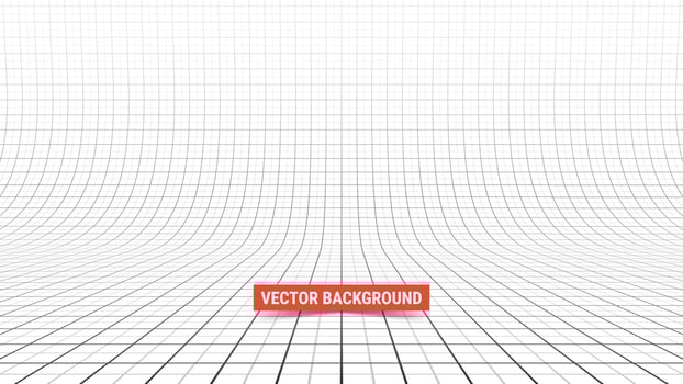 Studio backdrop with mesh. Curved perspective grid with major and minor lines. vector