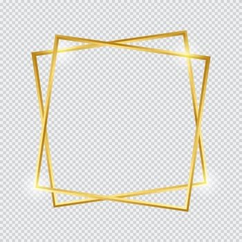 Gold border single frame with light influence, Gold decoration in minimalist style, Metal graphic paper elements in double rectangle variation geometric thin lines vector