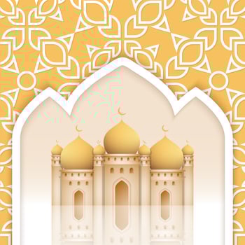 Mosque illustration, ornament pattern, ramadan kareem greeting card background, Eid mubarak, soft vector color