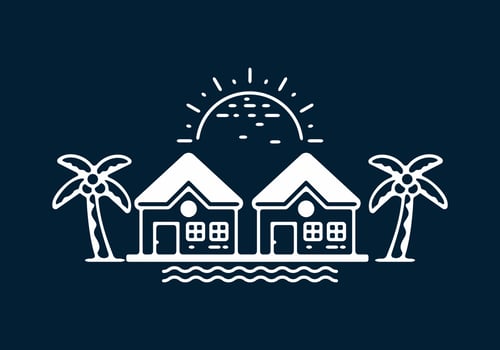 House on the beach line art illustration vector