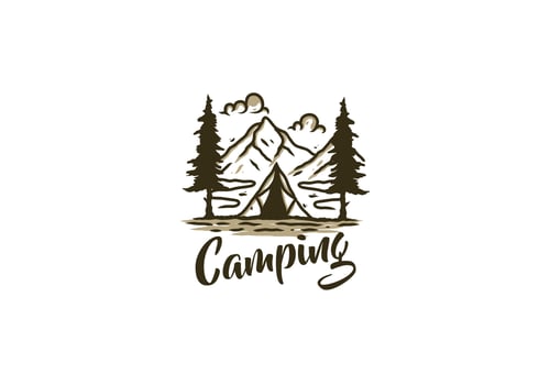 illustration drawing of camping tent and mountain vector
