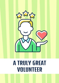 Truly great volunteer greeting card with color icon element. Honoring achievements. Postcard vector design. Decorative flyer with creative illustration. Notecard with congratulatory message