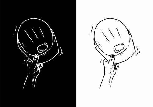 Hand holding hard hats line art drawing vector