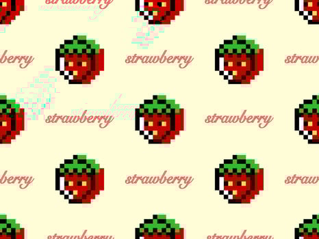Strawberry cartoon character seamless pattern on yellow background.Pixel style vector