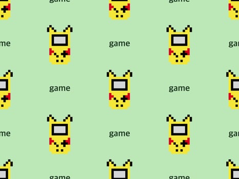 Pocket game cartoon character seamless pattern on green background.Pixel style vector
