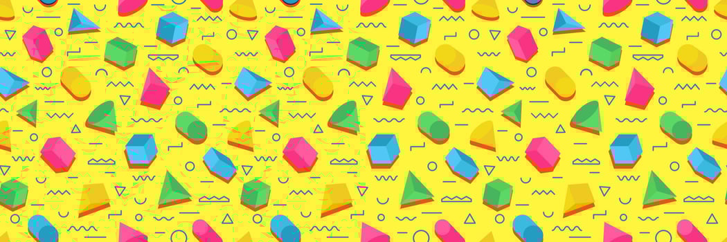 Memphis vector pattern consisting of 3d geometric shapes