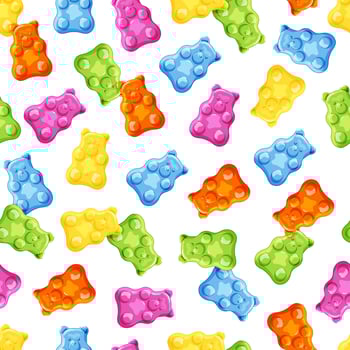 Colorful  Gummy and Jelly Bears seamless pattern. Fruity and tasty Sweets and candies in the cartoon style. Vector illustration for printing