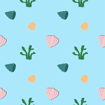Seamless pattern of shells on blue background vector