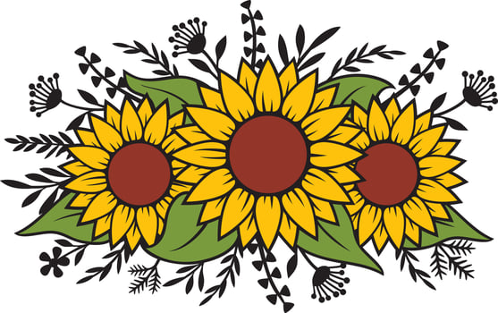 Floral Sunflowers and Plants Vector Illustration