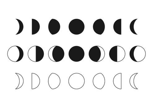Vector set of moon phases. Moon silhouette icons