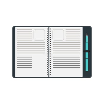 Notebook spiral pen vector notepad book. Note white isolated design diary background blank illustration