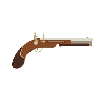 Flintlock pistol gun old illustration weapon vintage vector. Antique musket war pirate background. Duel isolated historical vector