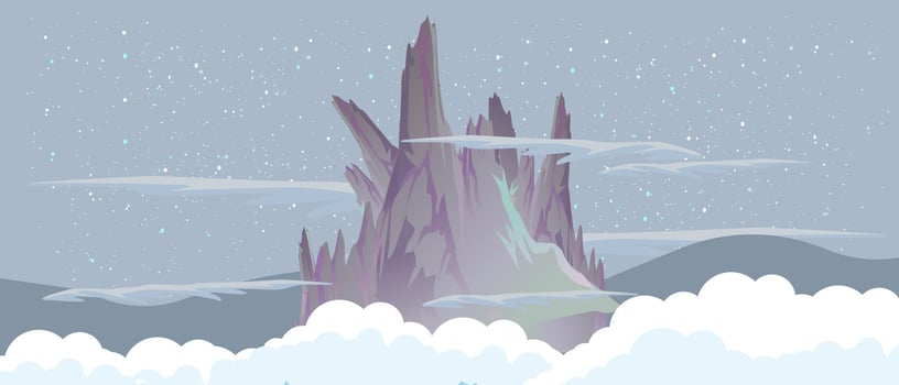 Mountains in the night sky near the clouds vector flat illustration landscape.