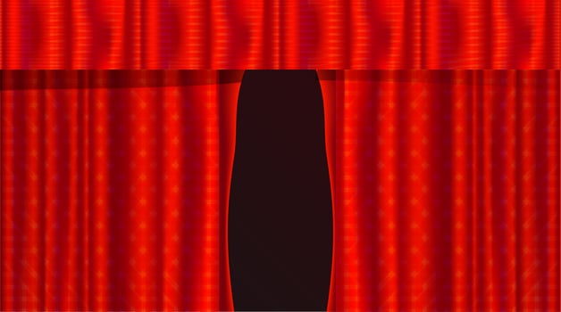 Red realistic theater curtains illustration. Opening velvet stage vector