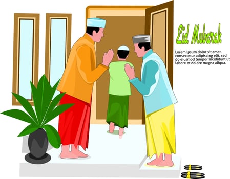 Vector Illustration of people visit each other home for blessing eid mubarak