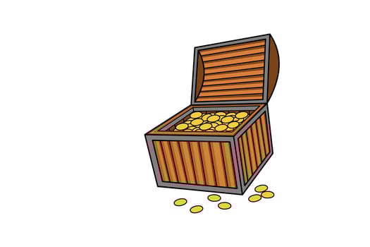 Cartoon illustration of gold coins in treasure chest on white background isolated vector
