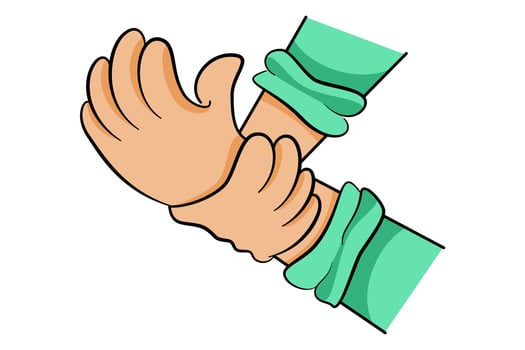 Cartoon illustration of hand holding, relaxing massage, wrist care, weak hand, guillain barre syndrome vector