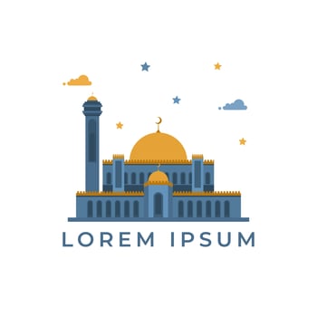 Ramadan mosque blue yellow modern flat design Premium vector