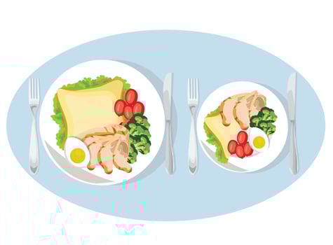 Diet weight loss concept. Smaller plates for weight loss vector