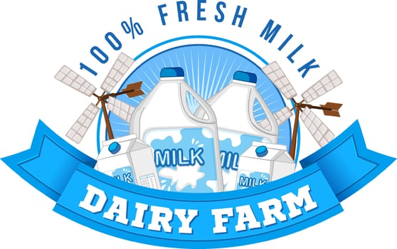 Dairy Farm label logo with dairy products vector