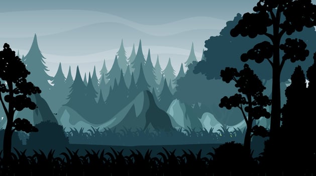 Silhouette shadow of forest scene vector