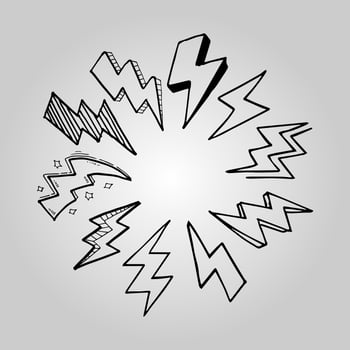 set of hand drawn vector doodle electric lightning bolt symbol sketch illustrations. thunder, vector ilustration