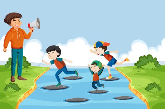 Kids playing red light green light game vector