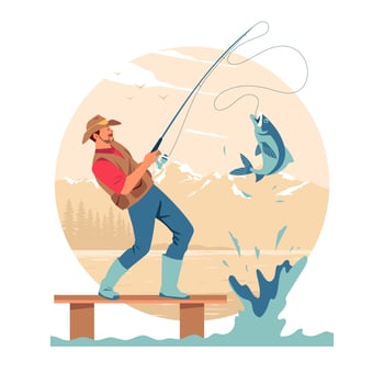 Fisherman Fishing at a Dock vector