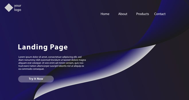 Landing page, Web header background with gradient line wave vector