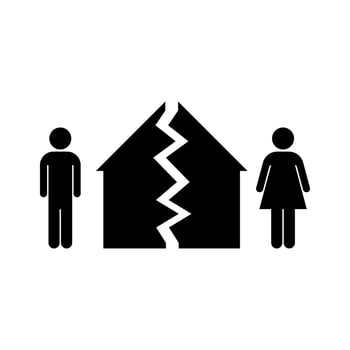 Divorce black vector icon isolated on white background