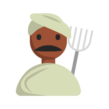 Indian farmer with pitchfork vector icon on white background
