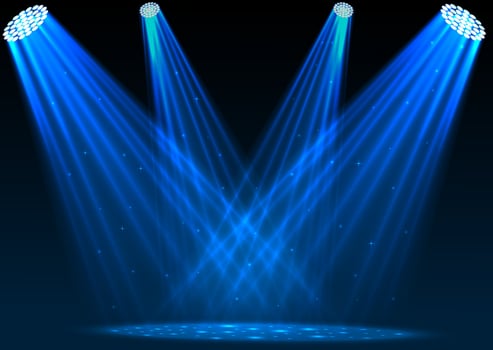 Blue spotlights on dark background vector