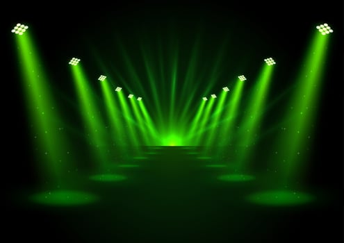 Glowing green spotlights vector