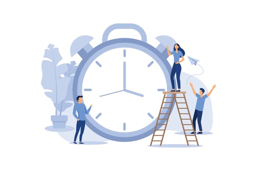 alarm clock rings on white background, concept of work time management, quick reaction awakening vector flat modern design illustration