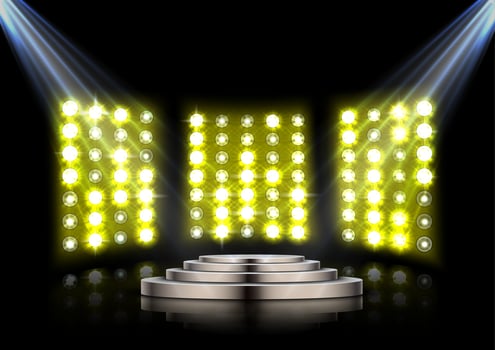 Stage podium with spotlights on dark background vector