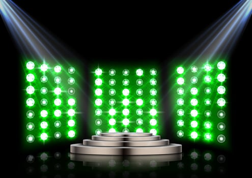 Stage podium with spotlights on dark background vector