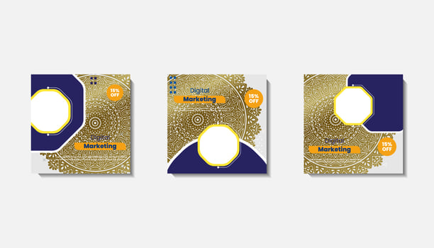 Social media post template for eid greetings or wish with moon design, Eid celebration social media post with mandala and lanterns vector design
