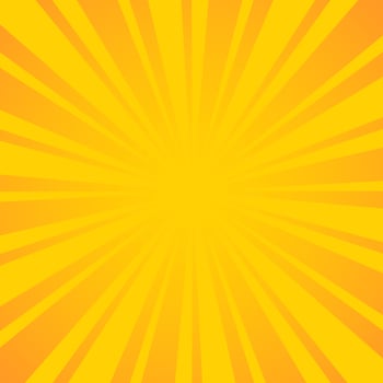 Background of orange sun rays. Bright flash of yellow light. Radial warm pattern with gradient. vector