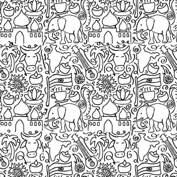 Indian vector icons. seamless pattern with doodle indian icons. you can use this as a background for a wedding card or greeting card