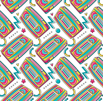 90's Vibe Video Cassette Tape Seamless Pattern vector