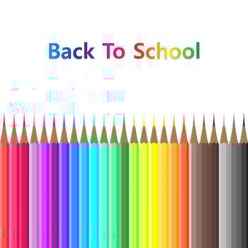 Back to school color pencil object equipment background. Vector isolated graphic stationery cartoon tool. Template student study banner collection. Design element palette paint. Rainbow education art