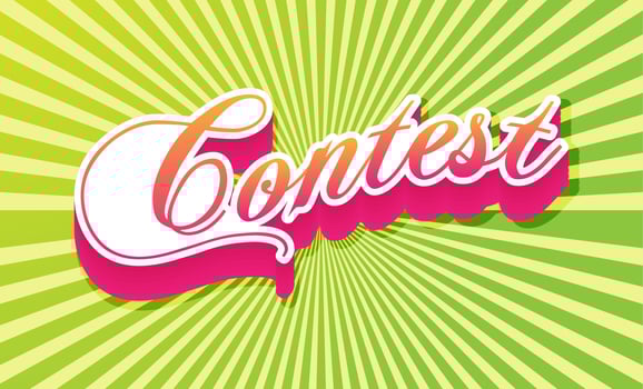 Contest illustration graphic win people. Fashion isolated winner competition sign background lettering. Vector giveway beautiful element pageant. Text luxury awar card art. Announcement banner flat