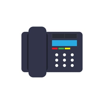 Symbol device illustration isolated equipment black. Talk desk object telephone receiver. Cell phone workplace office. Old home retro support service. Vector art help connect icon voip flat.