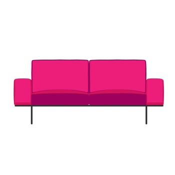 Pink sofa interior front view isolated on white vector illustration