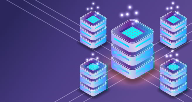 Server isometric 3D connection communication data. Networking service banner database vector illustration.