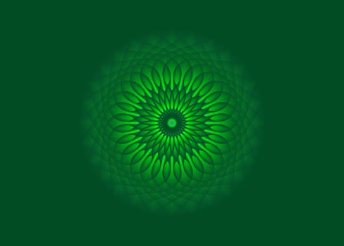Light Bright Mandala, Sacred Geometry, green flower meditative circle icon, geometric logo design, mystical religious wheel, Indian Fourth chakra concept, vector isolated on green background