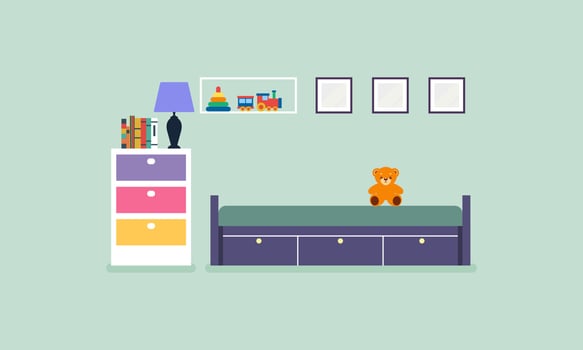 Kids room decor logo. Furniture room for children vector