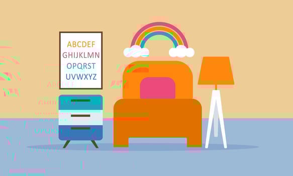 Kids room decor logo. Furniture room for children vector