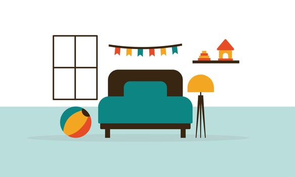 Kids room decor logo. Furniture room for children vector